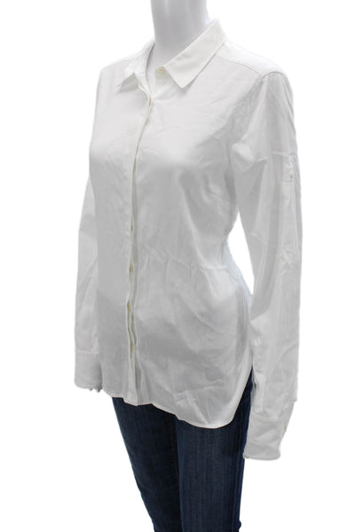 BCBGMAXAZRIA Women Long Sleeve Collared Button-Up Tunic White Cotton Size L