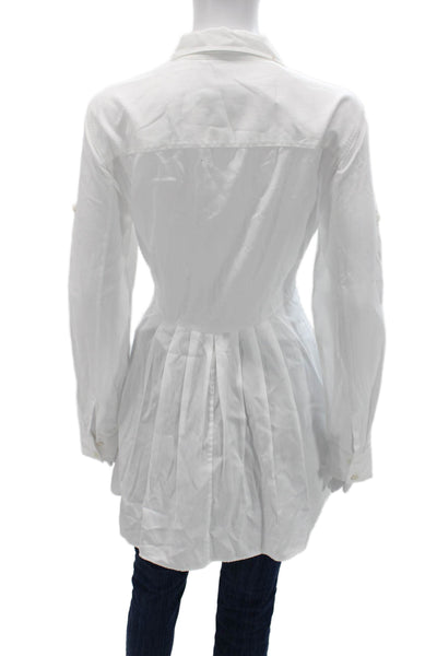 BCBGMAXAZRIA Women Long Sleeve Collared Button-Up Tunic White Cotton Size L
