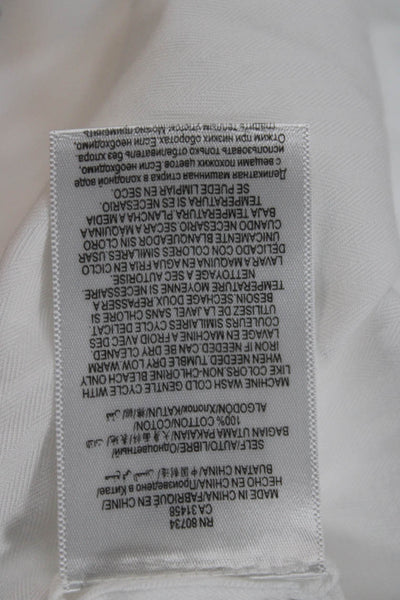 BCBGMAXAZRIA Women Long Sleeve Collared Button-Up Tunic White Cotton Size L