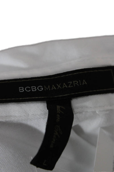 BCBGMAXAZRIA Women Long Sleeve Collared Button-Up Tunic White Cotton Size L