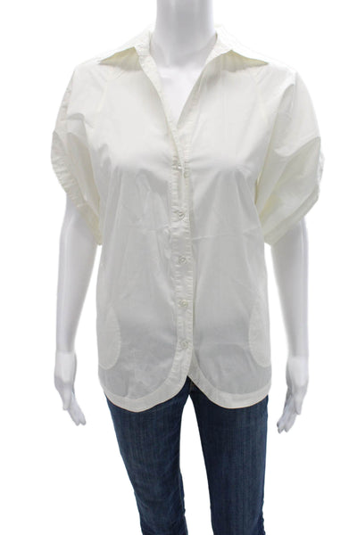 BCBGMAXAZRIA Women White Basic Button-Up Blouse Collared Long Sleeve Size M