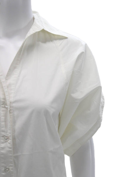 BCBGMAXAZRIA Women White Basic Button-Up Blouse Collared Long Sleeve Size M