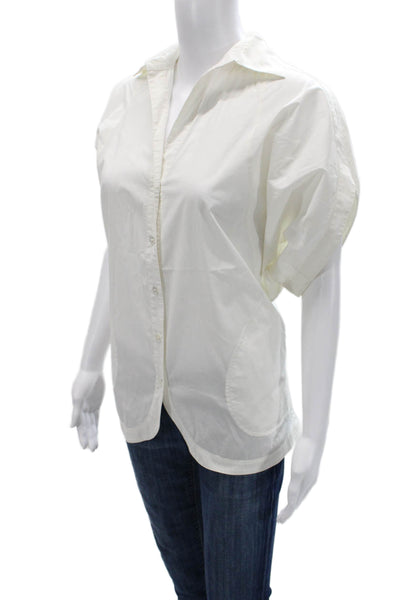 BCBGMAXAZRIA Women White Basic Button-Up Blouse Collared Long Sleeve Size M