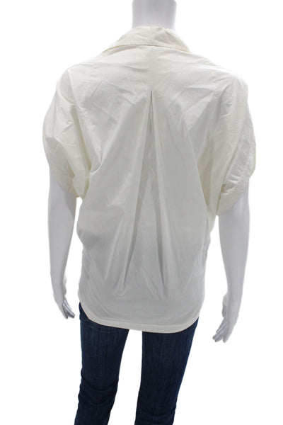 BCBGMAXAZRIA Women White Basic Button-Up Blouse Collared Long Sleeve Size M