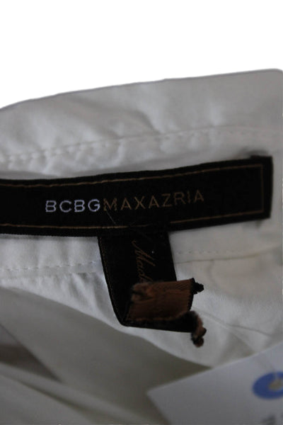 BCBGMAXAZRIA Women White Basic Button-Up Blouse Collared Long Sleeve Size M