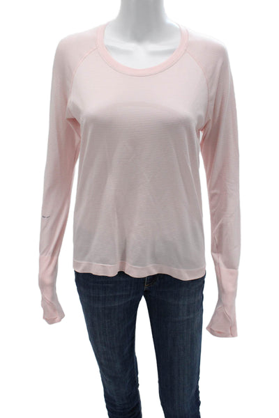 Lululemon Womens Pink Striped Long Sleeve T-Shirt Nylon Blend Size 10