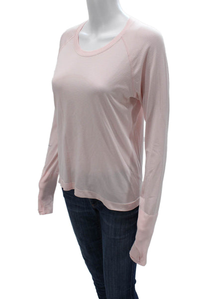 Lululemon Womens Pink Striped Long Sleeve T-Shirt Nylon Blend Size 10