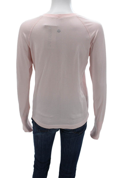 Lululemon Womens Pink Striped Long Sleeve T-Shirt Nylon Blend Size 10