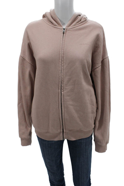 Roots Women Full-Zip Hoodie Beige Organic Cotton Recycled Polyester Size 3