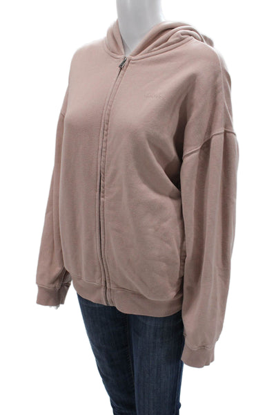 Roots Women Full-Zip Hoodie Beige Organic Cotton Recycled Polyester Size 3