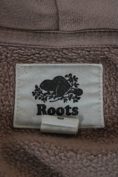 Roots Women Full-Zip Hoodie Beige Organic Cotton Recycled Polyester Size 3