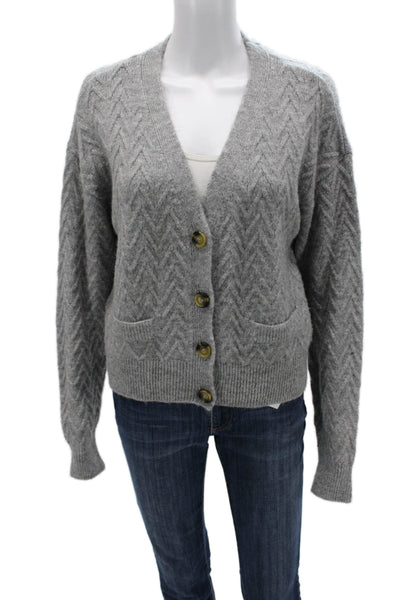 Zara Unisex Gray V Neck Herringbone Button Cardigan Long Sleeve Size S