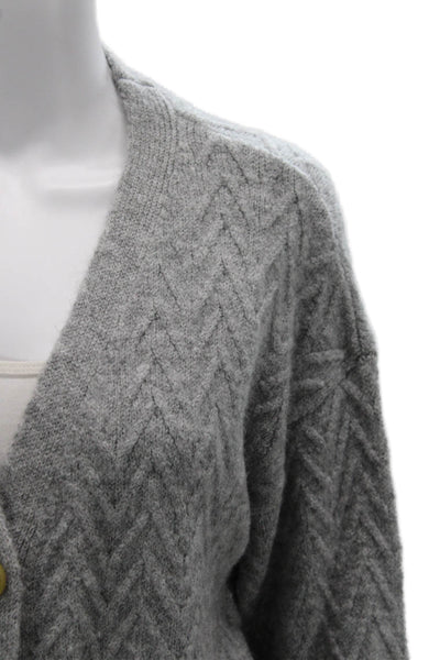 Zara Unisex Gray V Neck Herringbone Button Cardigan Long Sleeve Size S