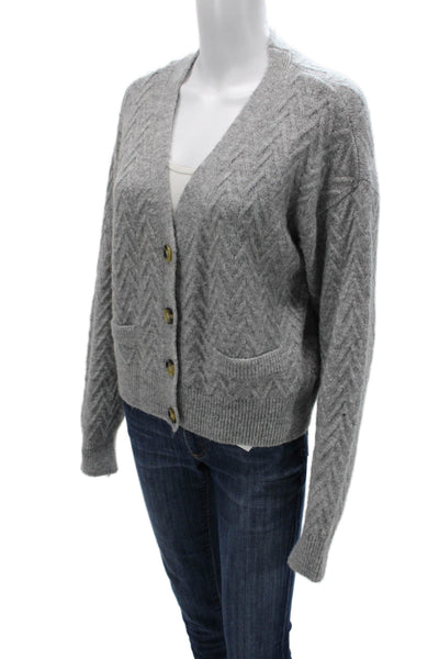 Zara Unisex Gray V Neck Herringbone Button Cardigan Long Sleeve Size S