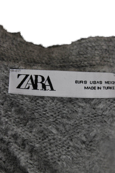 Zara Unisex Gray V Neck Herringbone Button Cardigan Long Sleeve Size S
