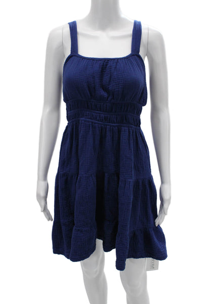 Monrow Womens Sundress Dark Blue Cotton Square Neck Sleeveless Knee Size S