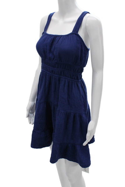 Monrow Womens Sundress Dark Blue Cotton Square Neck Sleeveless Knee Size S