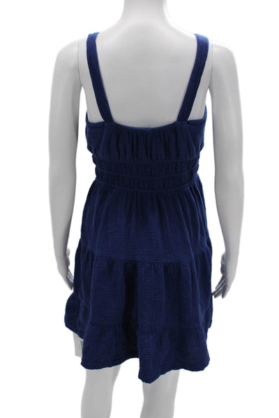 Monrow Womens Sundress Dark Blue Cotton Square Neck Sleeveless Knee Size S