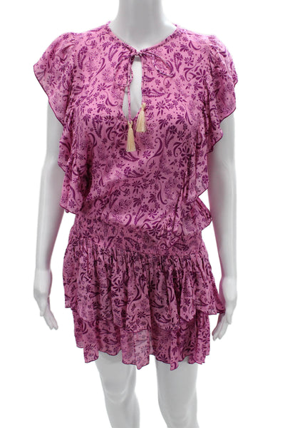 Cool Change Womens Blouson Mini Dress Pink Paisley Cotton Drawstring Size M