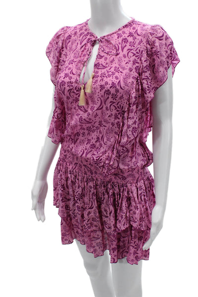 Cool Change Womens Blouson Mini Dress Pink Paisley Cotton Drawstring Size M