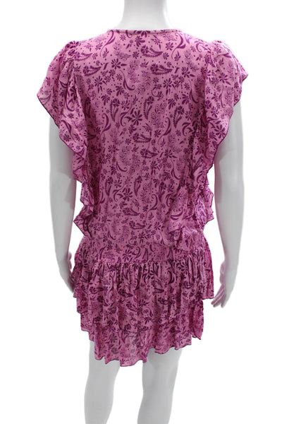 Cool Change Womens Blouson Mini Dress Pink Paisley Cotton Drawstring Size M