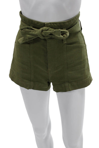 Alice + Olivia Unisex Chino Shorts Green Button Cotton Size 24