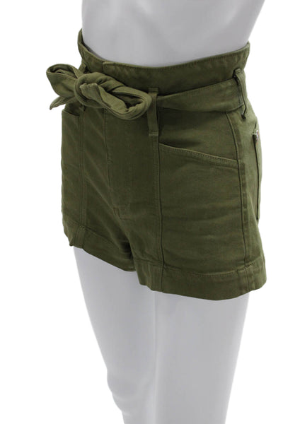 Alice + Olivia Unisex Chino Shorts Green Button Cotton Size 24