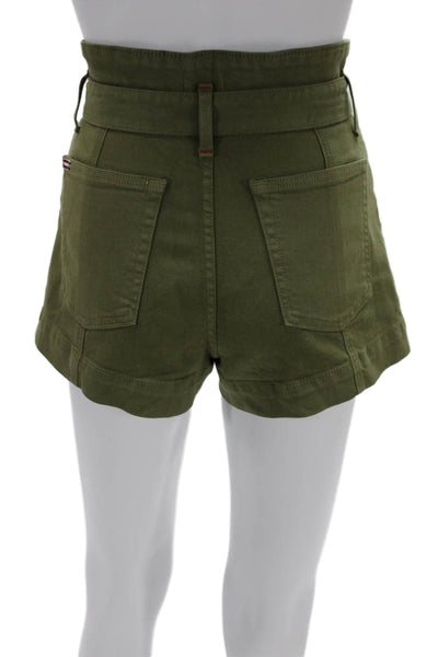 Alice + Olivia Unisex Chino Shorts Green Button Cotton Size 24