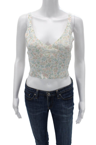 Zara Womens Cropped Camisole V-Neck Floral White Sleeveless Size S