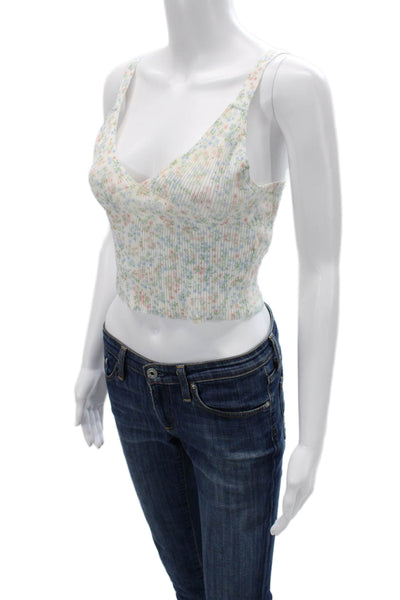 Zara Womens Cropped Camisole V-Neck Floral White Sleeveless Size S