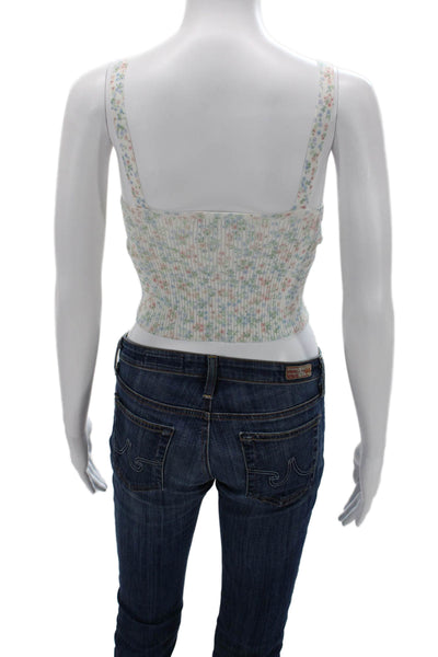 Zara Womens Cropped Camisole V-Neck Floral White Sleeveless Size S