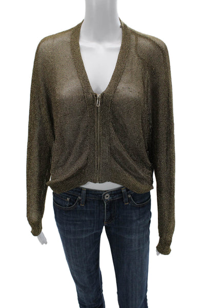 Zara Unisex Brown V Neck Full Zip Cardigan Long Sleeve Size S
