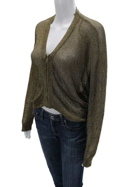 Zara Unisex Brown V Neck Full Zip Cardigan Long Sleeve Size S