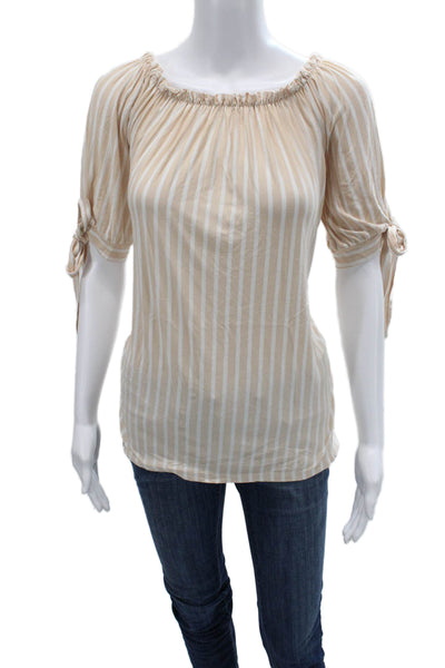 Aquavita Women Beige Striped Bohemian Tie Closure 3/4 Sleeve Blouse Size S