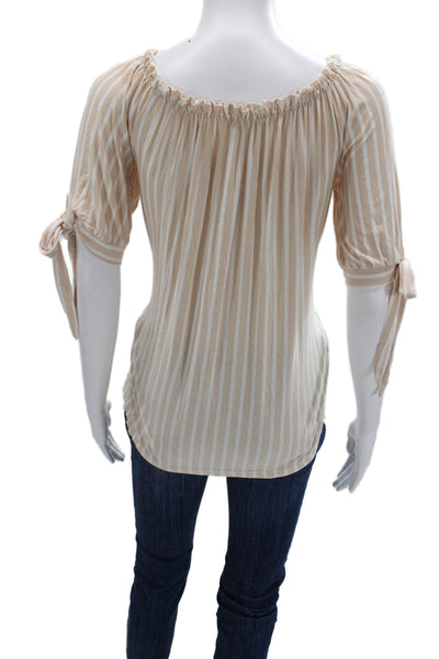 Aquavita Women Beige Striped Bohemian Tie Closure 3/4 Sleeve Blouse Size S