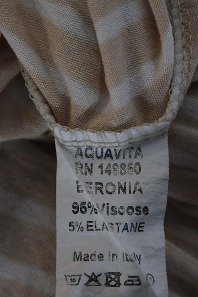 Aquavita Women Beige Striped Bohemian Tie Closure 3/4 Sleeve Blouse Size S