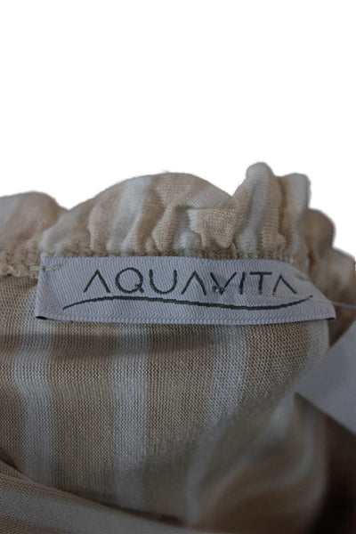 Aquavita Women Beige Striped Bohemian Tie Closure 3/4 Sleeve Blouse Size S