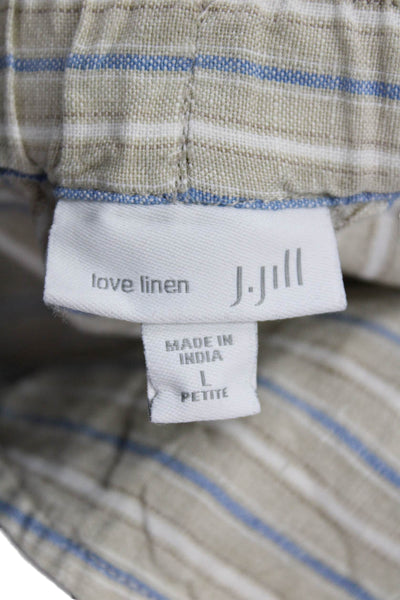 J Jill Women Cropped Linen Striped Drawstring Pants Beige Petites Size L