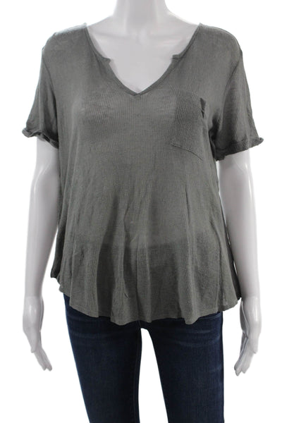 Theory Women Basic Gray V-Neck Short Sleeve T-Shirt Size S