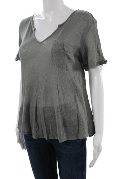Theory Women Basic Gray V-Neck Short Sleeve T-Shirt Size S