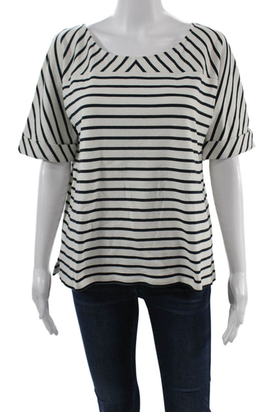 Jaeger Women Black Striped Jersey Basic T-Shirt Cotton Short Sleeve Size XL