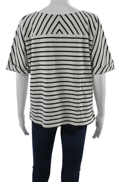 Jaeger Women Black Striped Jersey Basic T-Shirt Cotton Short Sleeve Size XL