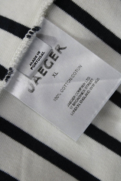 Jaeger Women Black Striped Jersey Basic T-Shirt Cotton Short Sleeve Size XL
