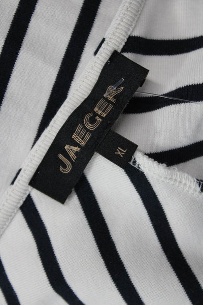 Jaeger Women Black Striped Jersey Basic T-Shirt Cotton Short Sleeve Size XL
