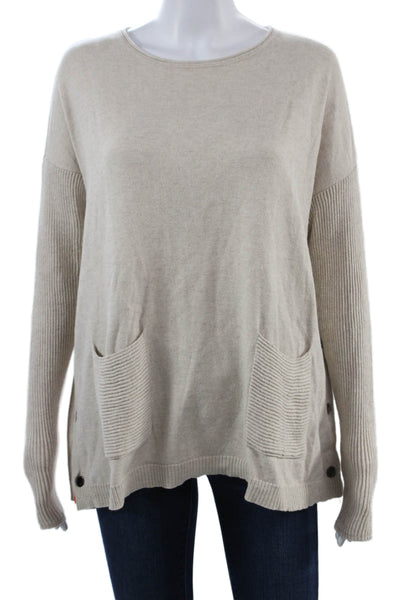 Lisa Todd Unisex Beige Pullover Sweater Long Sleeve Cotton Cashmere Size L