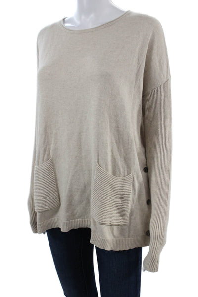 Lisa Todd Unisex Beige Pullover Sweater Long Sleeve Cotton Cashmere Size L