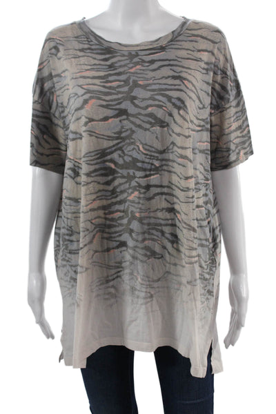 Allsaints Women Animal Print Short Sleeve Tunic Gray Cotton Blend Size M