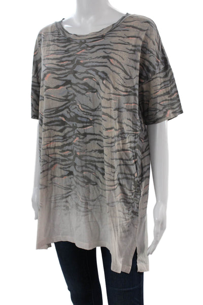 Allsaints Women Animal Print Short Sleeve Tunic Gray Cotton Blend Size M