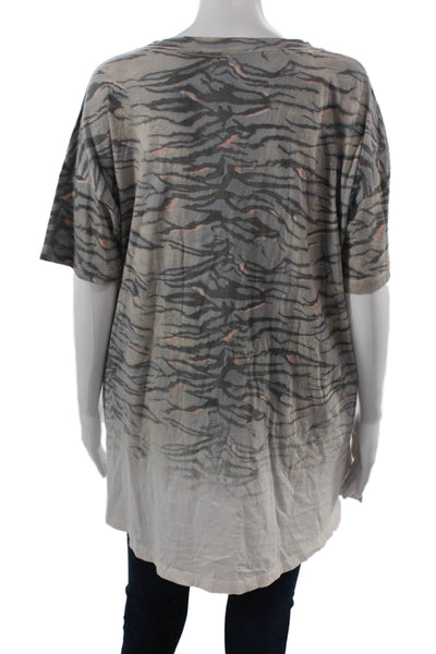 Allsaints Women Animal Print Short Sleeve Tunic Gray Cotton Blend Size M
