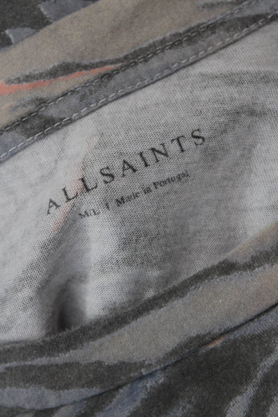 Allsaints Women Animal Print Short Sleeve Tunic Gray Cotton Blend Size M